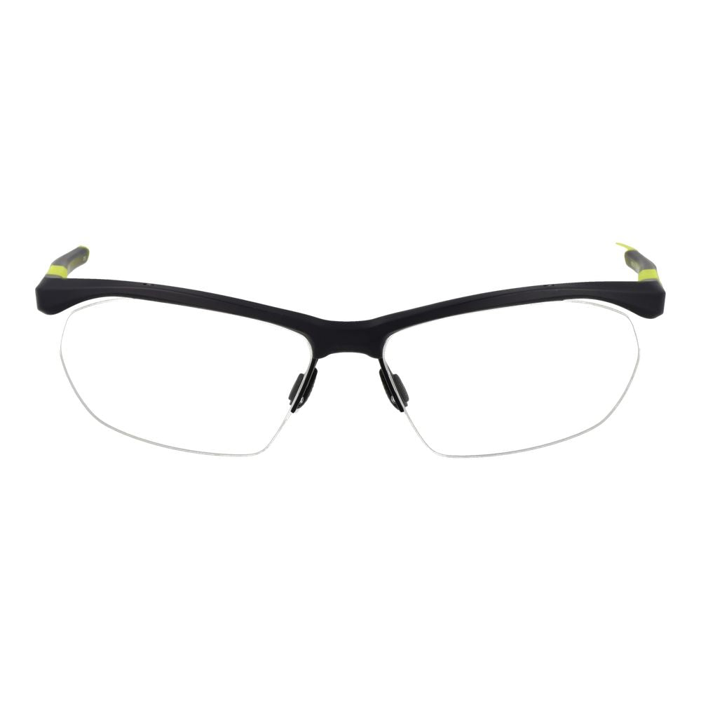 Nike Gray Men Glasses Frame in stainless steel with rectangle half-rim, demo lenses, grey color, size 58-15-145. Stylish eyewear for men.