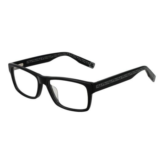 Fila Black Men Glasses Frame, full-rim rectangular style, cellulose acetate material, demo lenses, black frame, includes branded case.