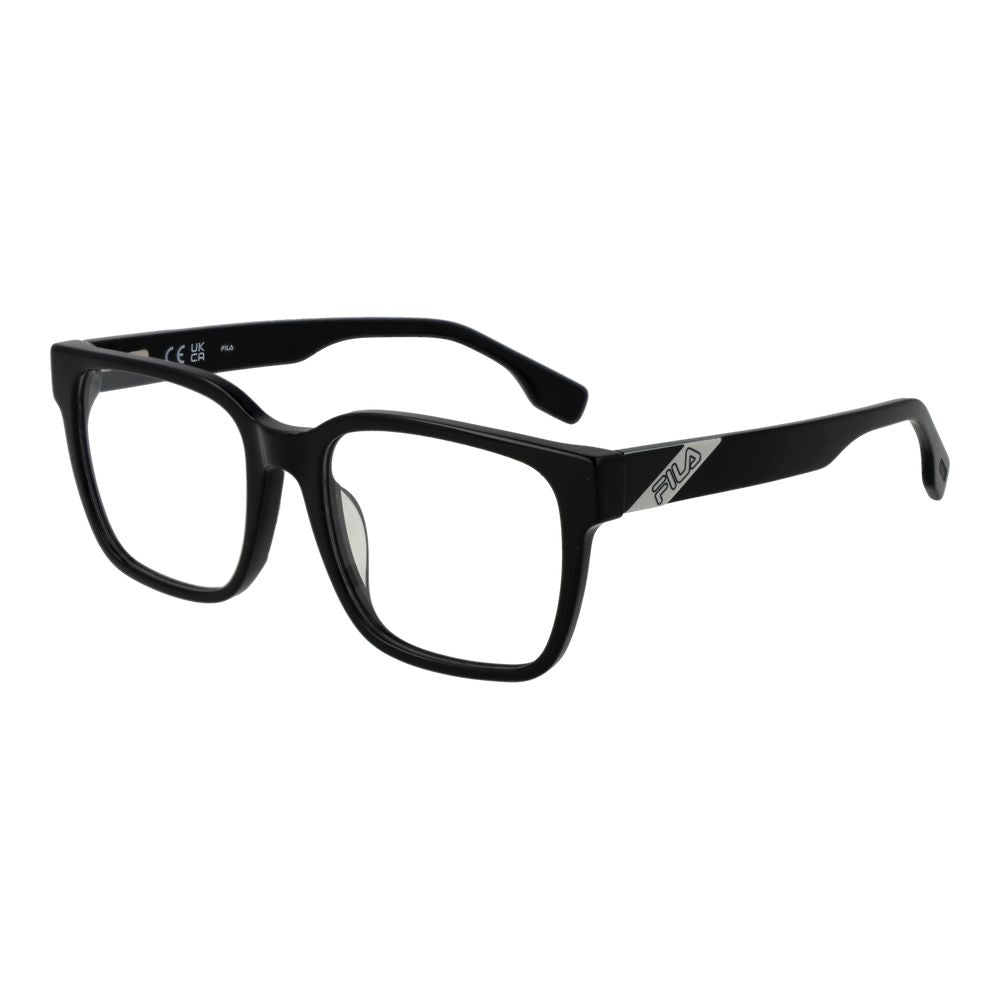 Fila Black Unisex Glasses Frame in cellulose acetate, full-rim square style, with demo lenses and spring hinge.