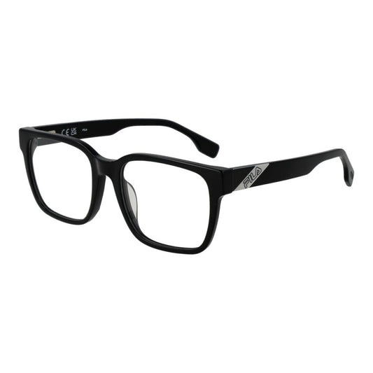 Fila Black Unisex Glasses Frame in cellulose acetate, full-rim square style, with demo lenses and spring hinge.