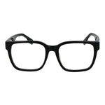 Fila Black Unisex Glasses Frame, full-rim cellulose acetate, square style, demo lenses, size 53-18-145, spring hinge, black color.