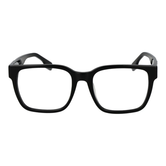 Fila Black Unisex Glasses Frame, full-rim cellulose acetate, square style, demo lenses, size 53-18-145, spring hinge, black color.
