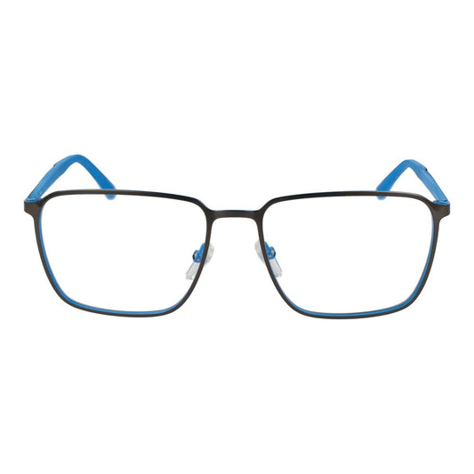 Fila Gray Men Glasses Frame in gunmetal full-rim square style, featuring rubber material with demo plastic lenses, size 56-17-140.