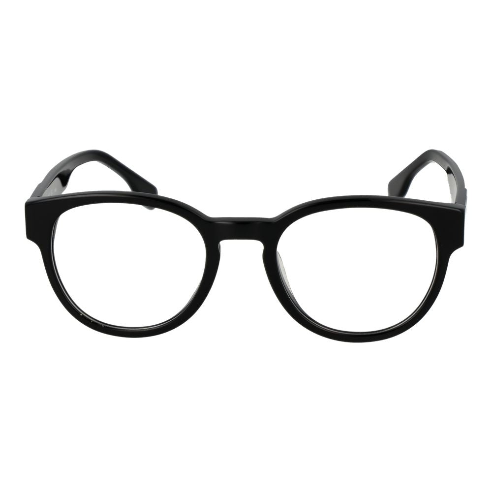 Fila Black Unisex Glasses Frame in cellulose acetate with full-rim panto style, black color, size 50-20-145, demo plastic lenses.