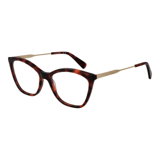 Longchamp Brown Women Glasses Frame with full-rim cat-eye style; metal and plastic material; 54-17-145 size; includes branded case.