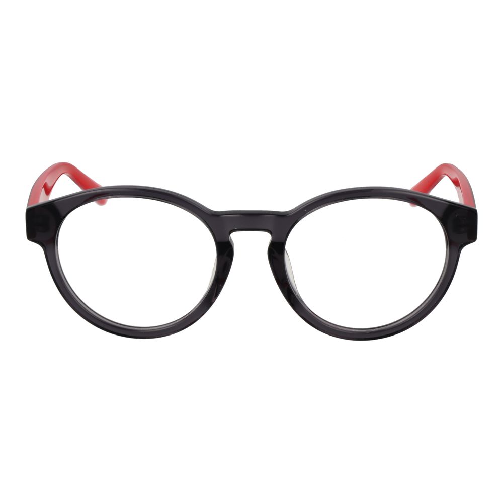 Fila Black Unisex Glasses Frame in cellulose acetate full-rim style, black color with demo lenses. Size 50-19-140, panto style.