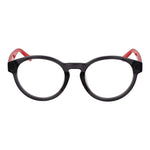 Fila Black Unisex Glasses Frame in cellulose acetate full-rim style, black color with demo lenses. Size 50-19-140, panto style.
