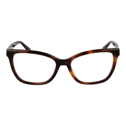 Longchamp Brown Women Glasses Frame, acetate full-rim cat eye style with demo lenses, 54-17-140 size, includes branded case.