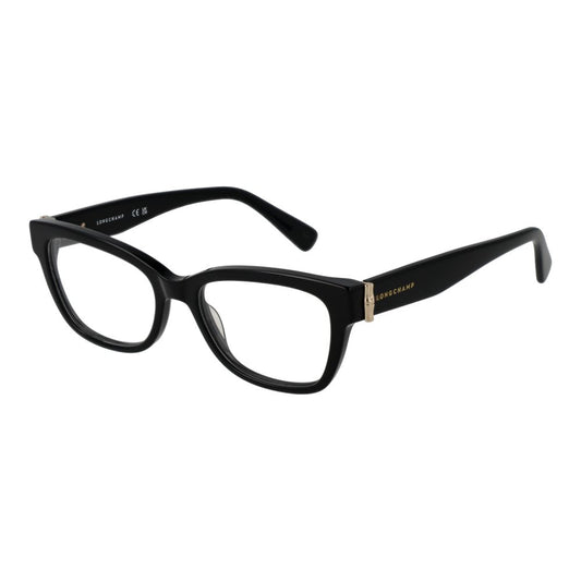 Longchamp Black Women Glasses Frame, full-rim acetate cat eye design with demo plastic lenses