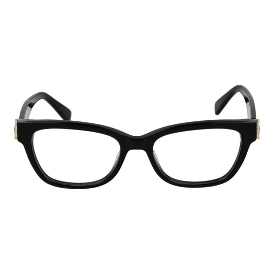Longchamp Black Women Glasses Frame in acetate with full-rim cat eye style, demo lenses, and 51-17-140 size dimensions.