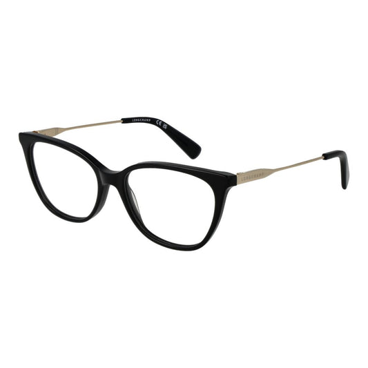Longchamp Black Women Glasses Frame, cat eye style, full-rim metal frame, demo plastic lenses, spring hinge; size 53-16-140.