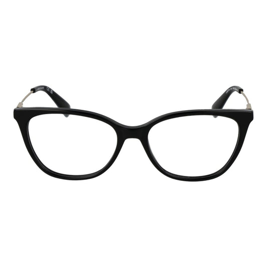 Longchamp Black Women Glasses Frame, full-rim metal cat eye design with demo lenses, size 53-16-140, includes branded case.