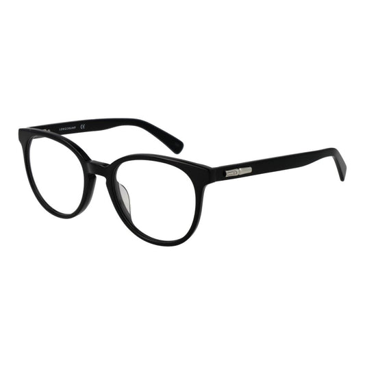 Longchamp Black Women Glasses Frame, full-rim cellulose acetate, panto style, demo plastic lenses with spring hinge, size 51-19-140.