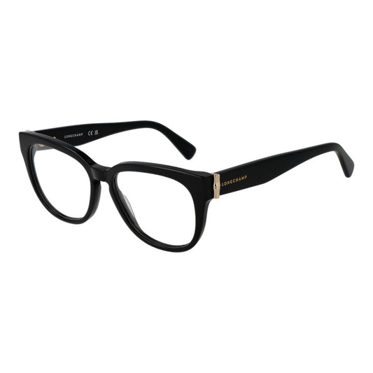 Longchamp Black Women Glasses Frame, full-rim acetate panto style with demo lenses, size 52-15-140, includes branded case.
