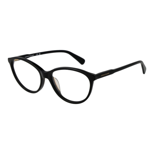 Longchamp Black Women Glasses Frame in cat eye style, full-rim acetate with demo lenses and spring hinge, size 53-15-140.
