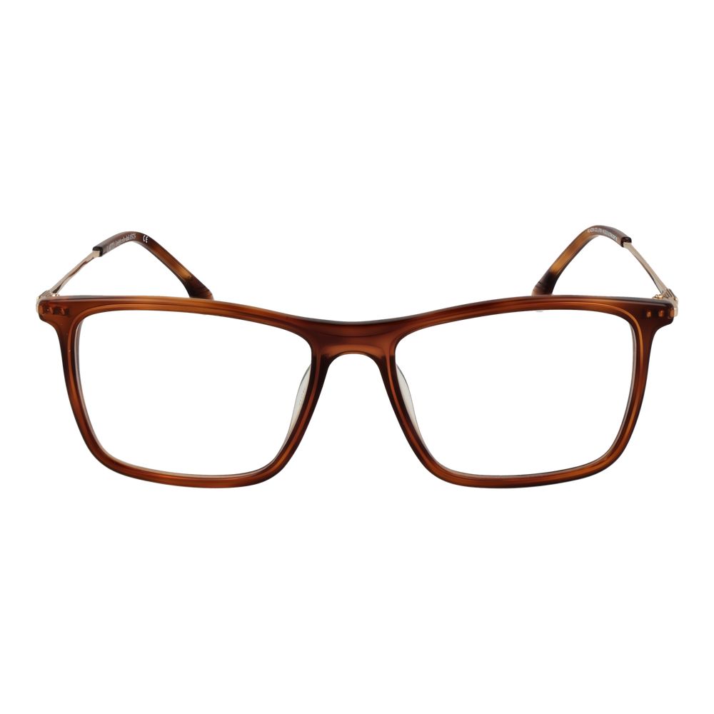 Lozza Brown Men Glasses Frame with metal full-rim, rectangular style, size 54-17-145, brown demo lenses, and plastic frame.