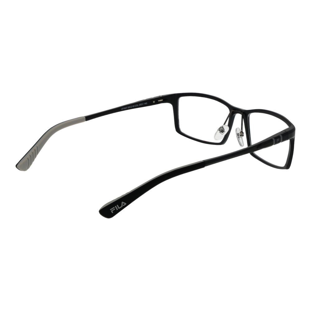 Fila Black Men Glasses Frame, full-rim aluminum with demo lenses, spring hinge, size 55-18-140.