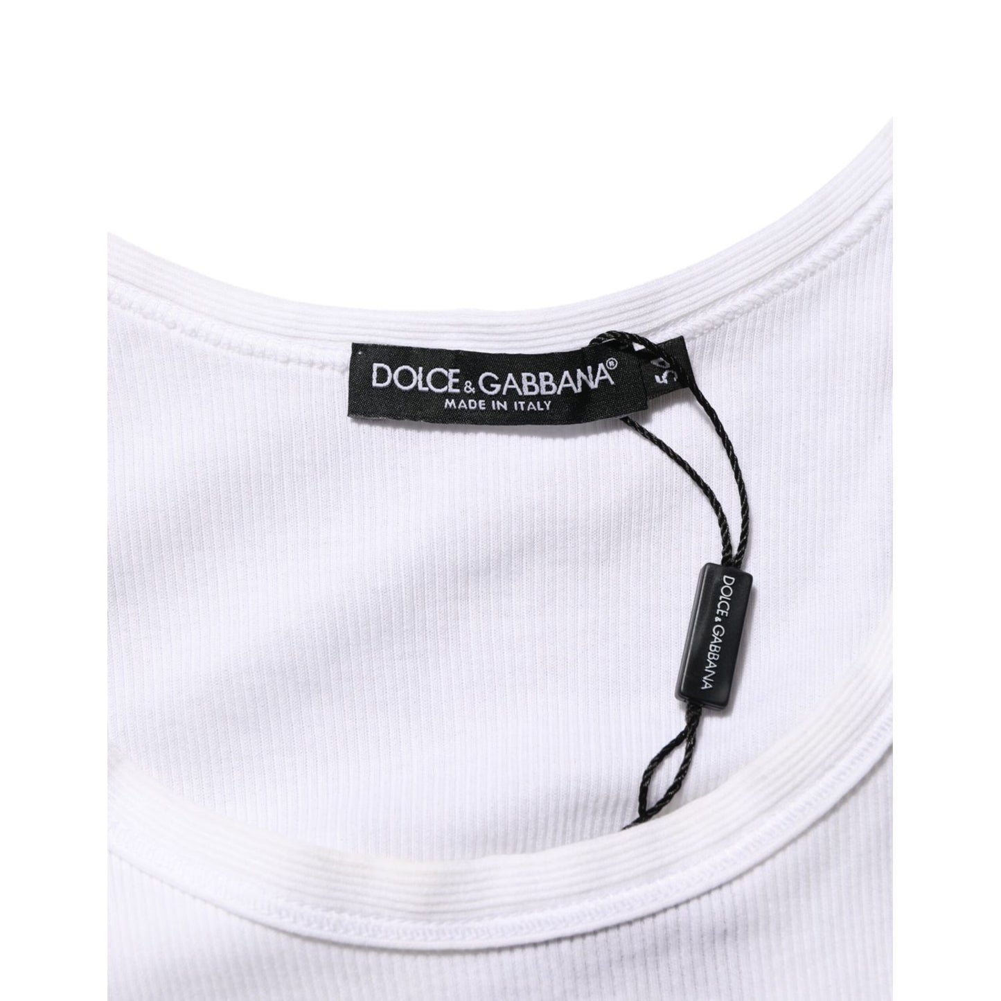 Dolce & Gabbana White Sleeveless Round Neck Tank Top T-shirt label close-up