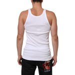 Back view of Dolce & Gabbana White Sleeveless Round Neck Tank Top T-shirt in cotton, showing logo details, made in Italy.