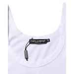 Dolce & Gabbana White Sleeveless Round Neck Tank Top T-shirt with label view, made of 100% cotton, showing front neckline and tag details.