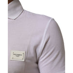 Dolce & Gabbana White Collared Short Sleeves Polo Men T-shirt featuring logo, close-up view, high-quality cotton, made in Italy