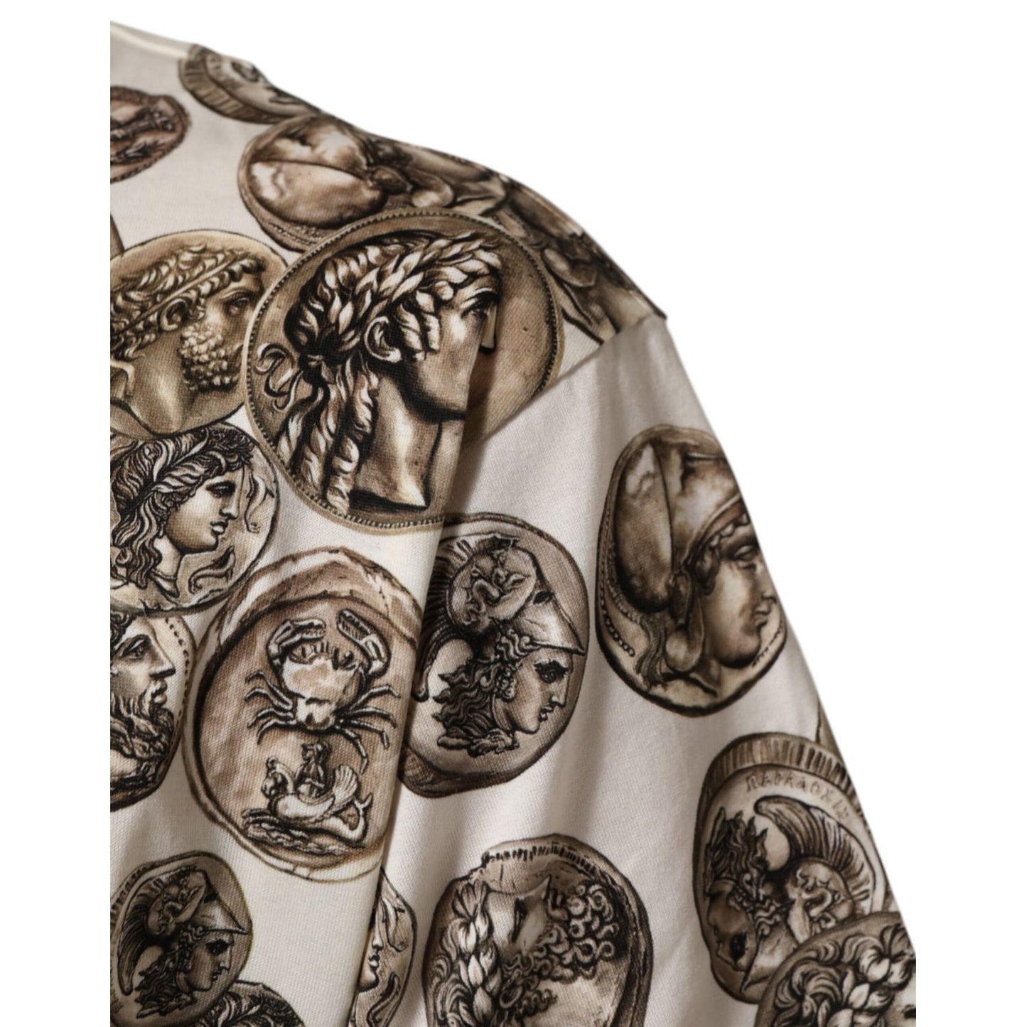 Dolce & Gabbana White Coin Print Cotton Crew Neck Men T-shirt