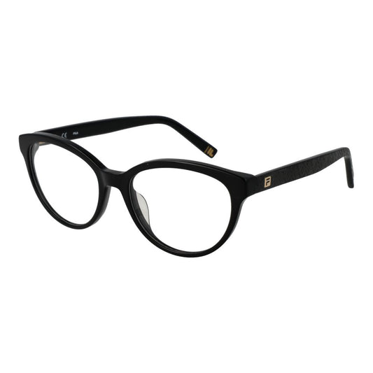Fila Black Women Glasses Frame in black cellulose acetate, cat-eye style with full-rim, demo lenses, spring hinge, and size 53-17-140.
