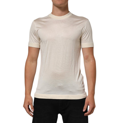 Dolce & Gabbana Off White Silk Crew Neck Short Sleeve T-shirt