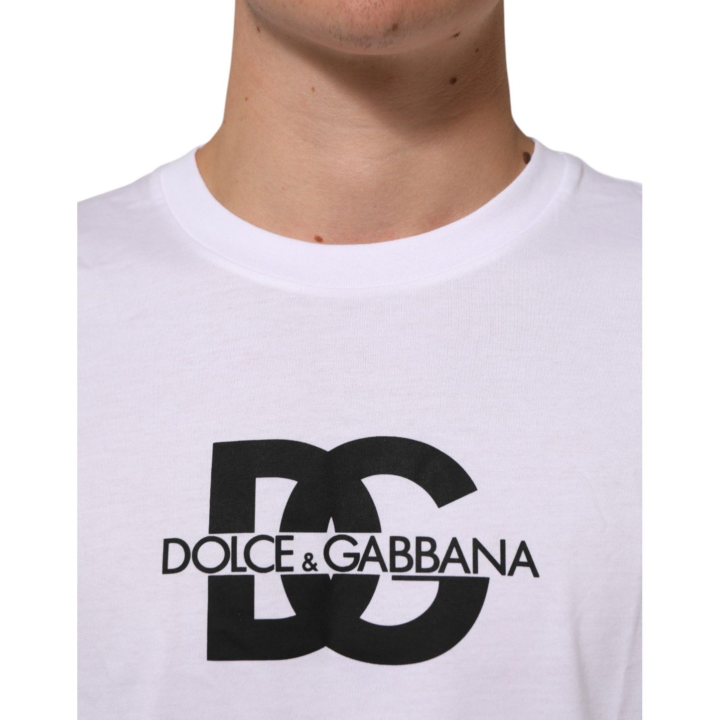Dolce & Gabbana White Logo Print Cotton Crew Neck Men T-shirt