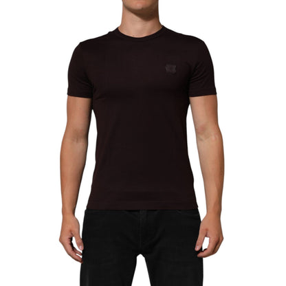 Dolce & Gabbana Brown Logo Plaque Cotton Crew Neck T-shirt