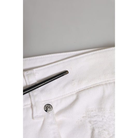 Dolce & Gabbana White Cotton Tattered BOYFRIEND Denim Jeans