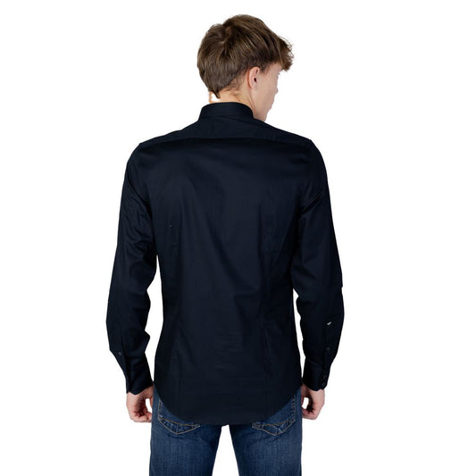 Back view of Antony Morato Blue Cotton Shirt showcasing slim fit and long sleeves, perfect for a contemporary and refined male style.
