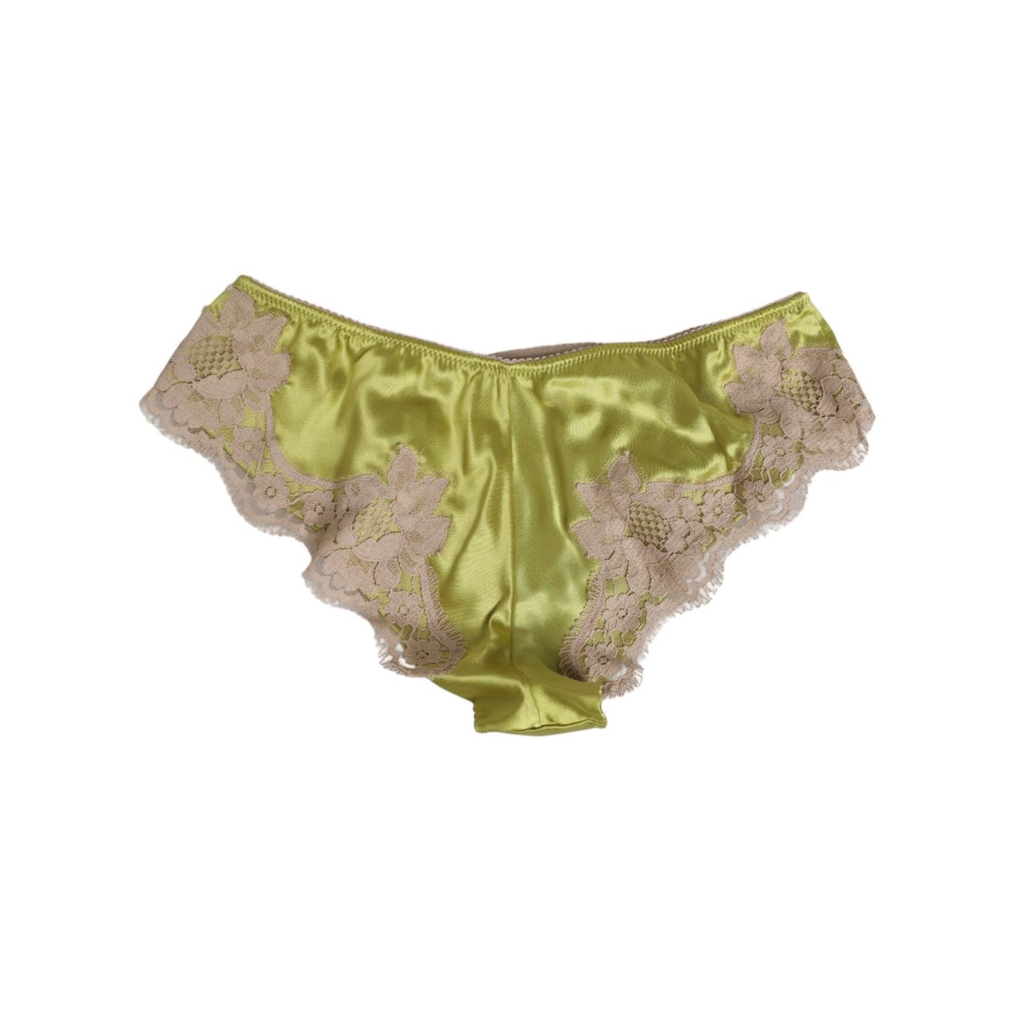 Dolce & Gabbana Green Silk Satin Floral Lace Trim Panty Underwear with elegant lace details, crafted in Italy for timeless sophistication.