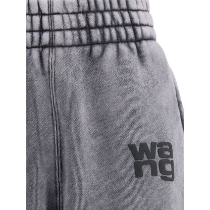 Close-up of Alexander Wang Gray Cotton Joggers with puff-print logo and elastic waistband.