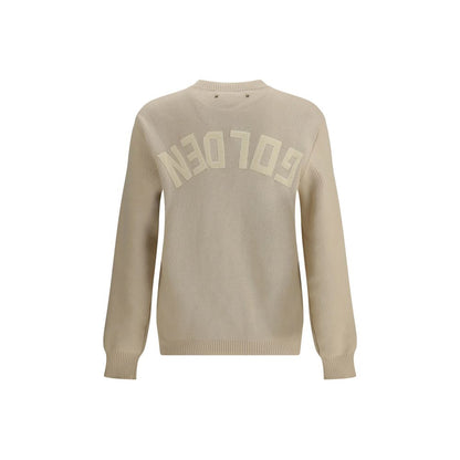 Golden Goose Beige Cotton Sweatshirt with back logo, ribbed-knit, crewneck, long sleeves, perfect for casual-chic or layered outfits.