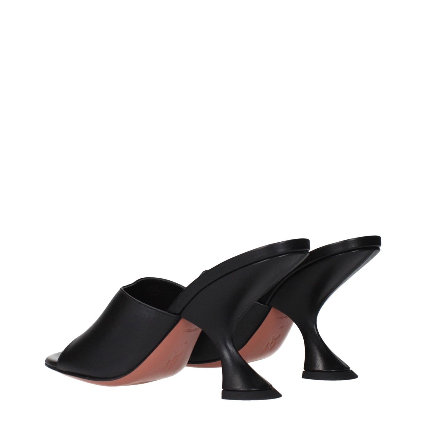 Amina Muaddi Black Leather Stiletto Heel Sandals with unique heel design, MPN TAYLORSLIPPERNAPPABLACK, code F84587