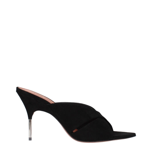 Amina Muaddi Black Leather Stiletto Heel Sandals