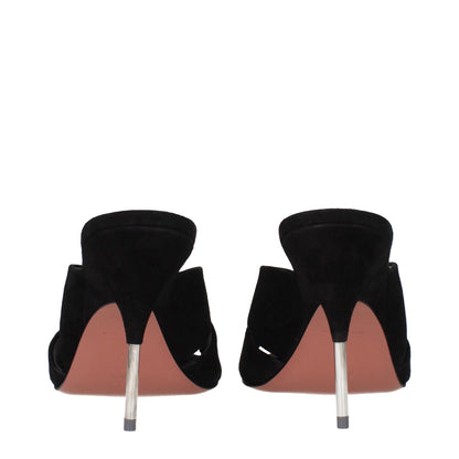 Amina Muaddi Black Leather Stiletto Heel Sandals