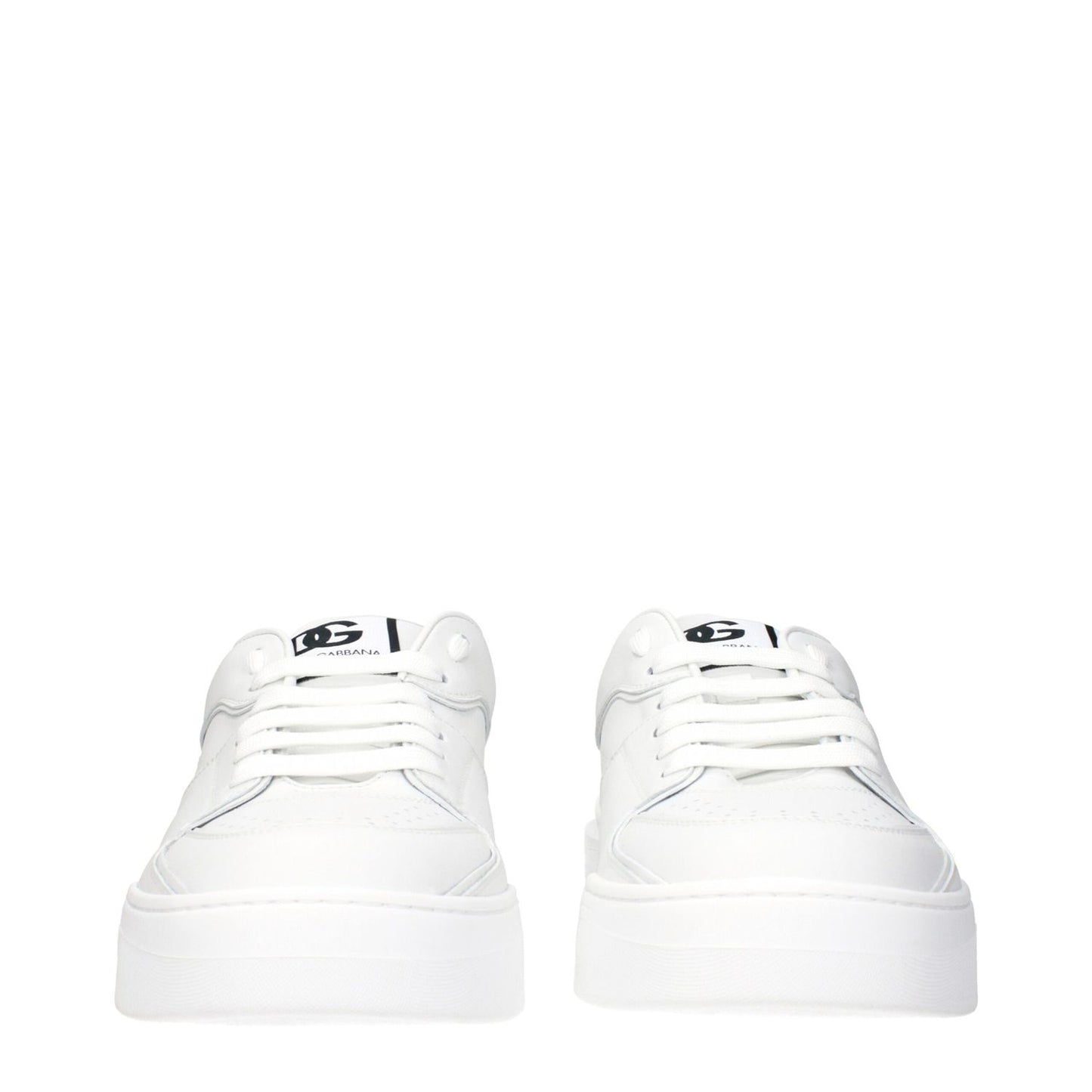 Dolce & Gabbana White Leather Low Top Sneakers with front and back logo design, MPN CS2036A106580001, stylish and modern footwear.