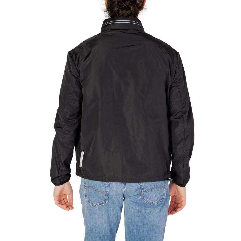 Back view of Armani Exchange Black Polyester Jackets & Coat with zip closure and reflective details.