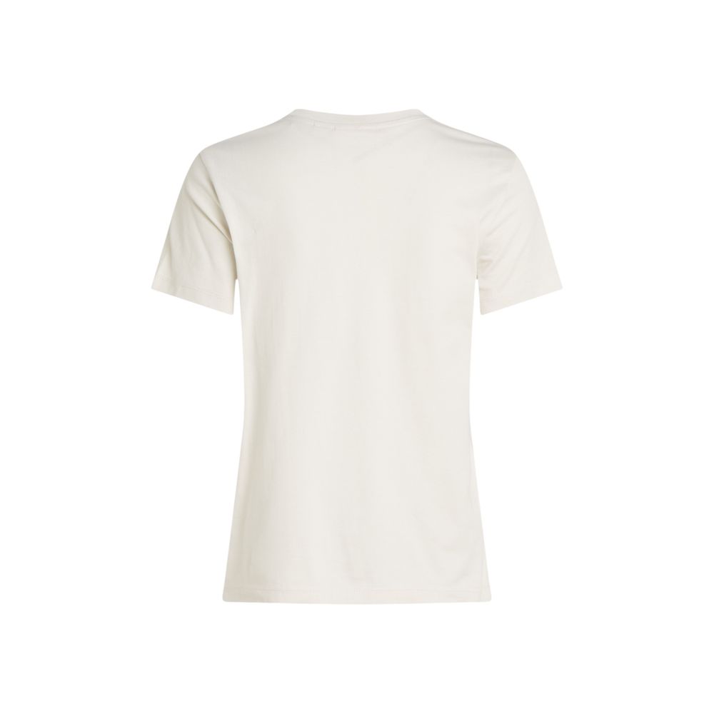 Back view of Calvin Klein Jeans Beige Recycled Cotton T-Shirt with short sleeves and logo detail.