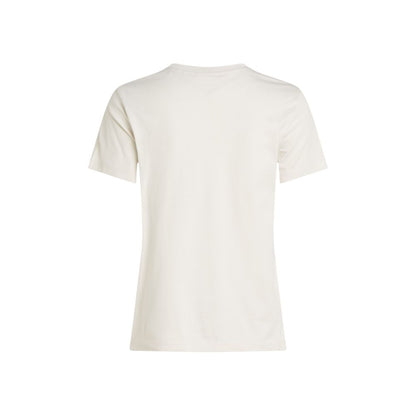 Back view of Calvin Klein Jeans Beige Recycled Cotton T-Shirt with short sleeves and logo detail.