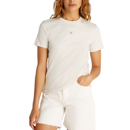 Calvin Klein Jeans Beige Recycled Cotton T-Shirt, women's short-sleeve top with logo, eco-friendly fashion