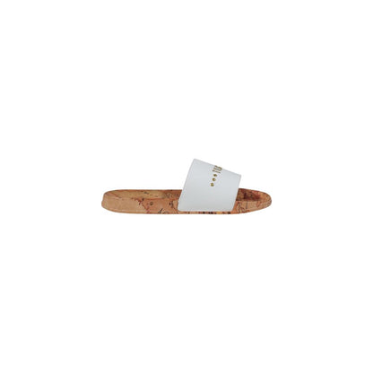 Alviero Martini Prima Classe White Polyethylene Slippers with cork sole, perfect for summer comfort and style.