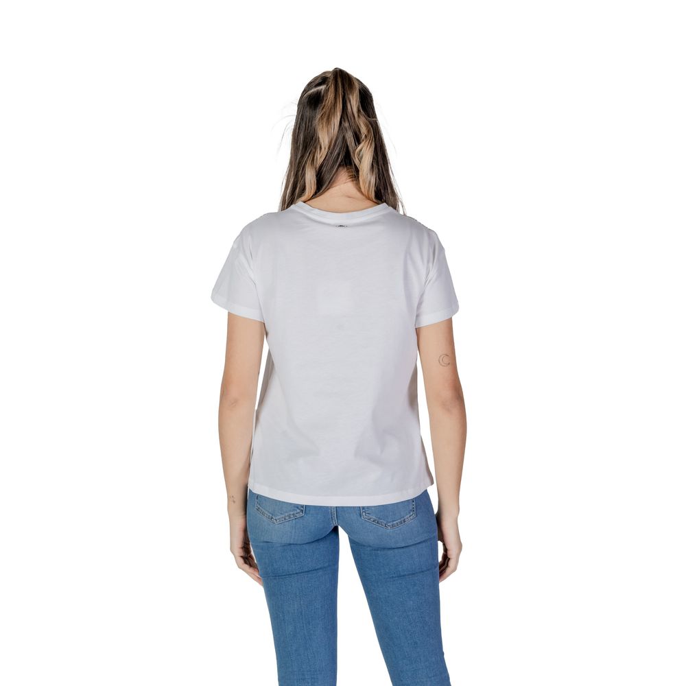 Back view of Liu Jo White Cotton T-Shirt on model, showcasing minimalist design and regular fit.