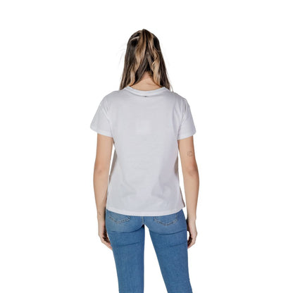 Back view of Liu Jo White Cotton T-Shirt on model, showcasing minimalist design and regular fit.