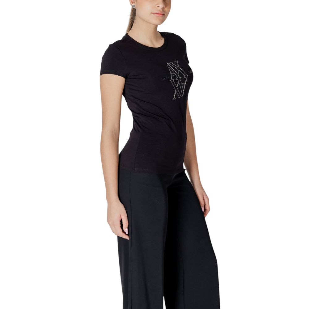Armani Exchange Black Cotton T-Shirt for women, short sleeves, logo print, slim fit, comfortable fabric, modern and refined design