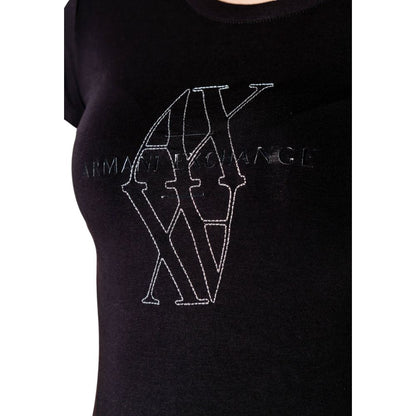 Armani Exchange Black Cotton T-Shirt with logo detail on front.