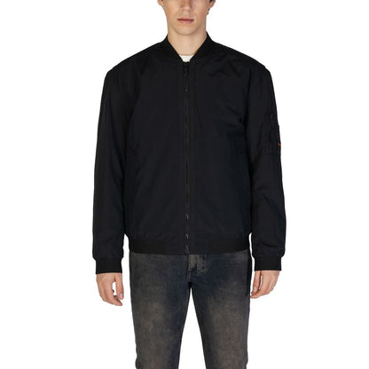 Hugo Boss Black Polyamide Bomber jacket with front zip and ribbed collar on man