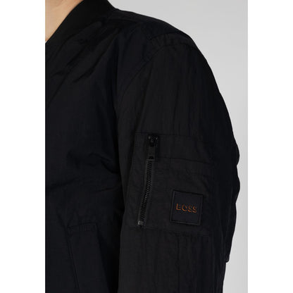 Close-up of Hugo Boss Black Polyamide Bomber showcasing sleeve design and zip detail.